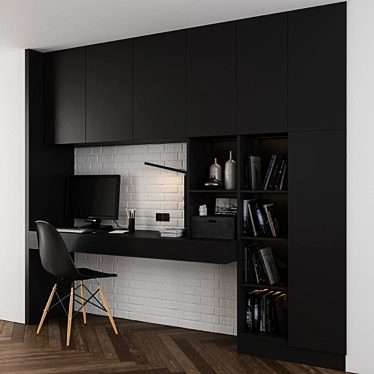 Sleek Black Workspace Set 3D model image 1 