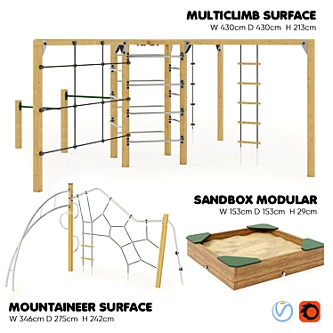 Durable Wood Playground Equipment 3D model image 1 