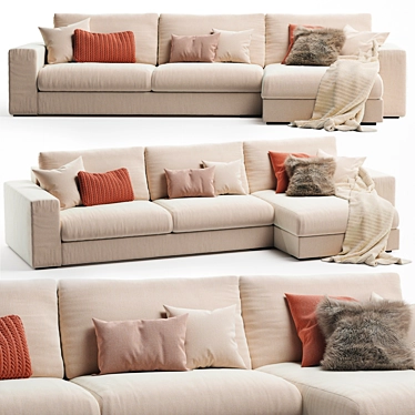 Sleek Grande Plain Sofa 3D model image 1 