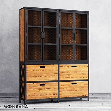 Rustic Pine Sideboard with Metal Frame 3D model image 1 