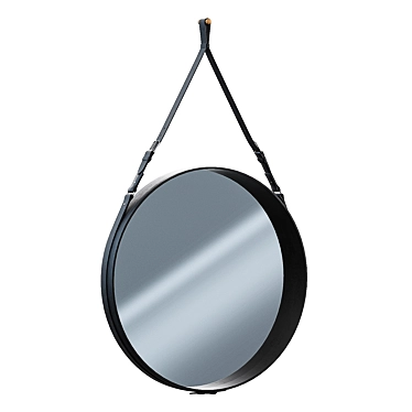 Sleek Round Mirror with Leather Strap 3D model image 1 