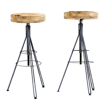 Rustic Adjustable Steel Bar Stool 3D model image 1 