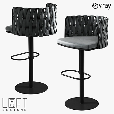 Industrial Metal and Faux Leather Bar Stool 3D model image 1 