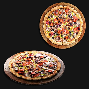 Wooden Tray Pizza: Sizzling Hot! 3D model image 1 