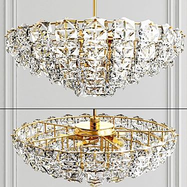 Hermitage L21 - Elegant Glass and Gold Pendant Chandelier 3D model image 1 