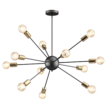 Modern Black and Gold Metal Chandelier 3D model image 1 