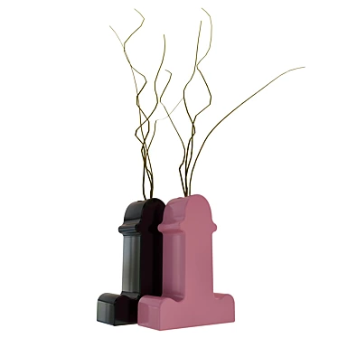 Shiva Black & Pink Vases: Exquisite Elegance 3D model image 1 