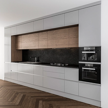Elegant Gray Wood Kitchen 3D model image 1 