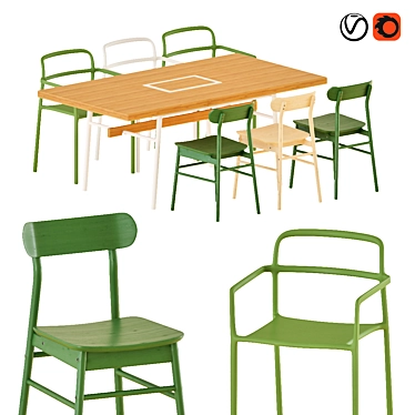 Modern Bamboo Dining Set 3D model image 1 