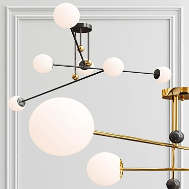 Elegant Jesi Pendant Light: Metal & Glass, Black/Gold Frame, Milky Glass Shades 3D model image 1 