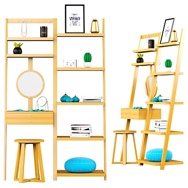 Oak Leaning Ladder Mini Dressing Table with Shelves 3D model image 1 