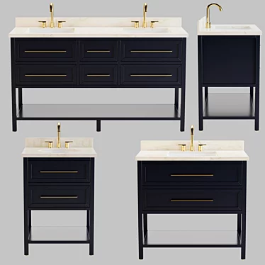 Mahogany Console Vanity Set 3D model image 1 