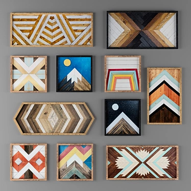 11-Piece Scandinavian Rustic Wood Wall Art 3D model image 1 