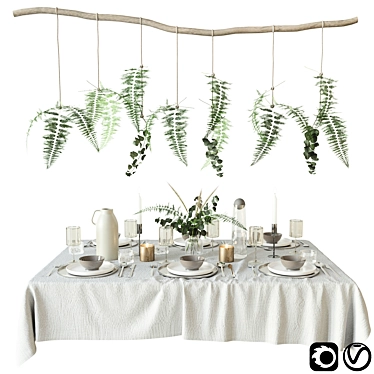 Elegant Fern Tableware Set 3D model image 1 