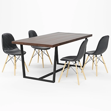 Solid Wood Dining Table Set 3D model image 1 
