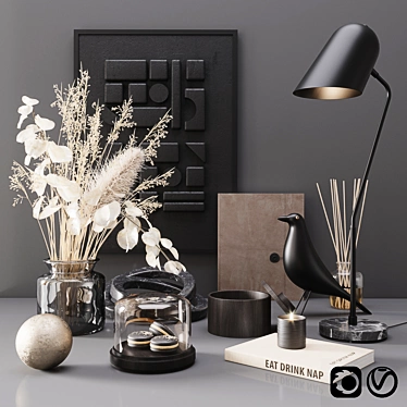 Sleek Black Modern Set: Art, Tables, Decor & More 3D model image 1 