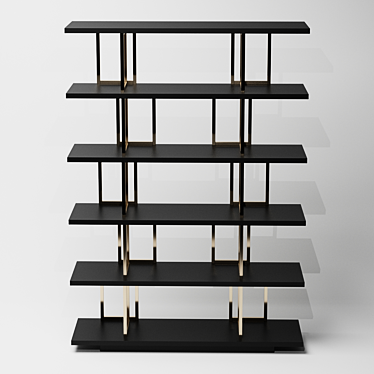 Elegant Kris Bookcase: Black Lacquered Shelves with Polished Brass Stands 3D model image 1 