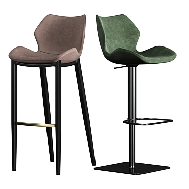 Industrial Eco-Leather Bar Stool Set 3D model image 1 