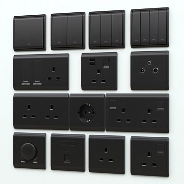 Sophisticated Matte Black Pieno Switches & Sockets 3D model image 1 