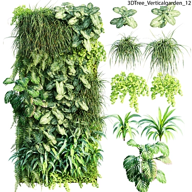 Lush 12-Pot Vertical Garden: Bring Nature Indoors 3D model image 1 