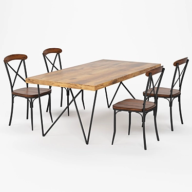 Rustic Industrial Dining Set 3D model image 1 