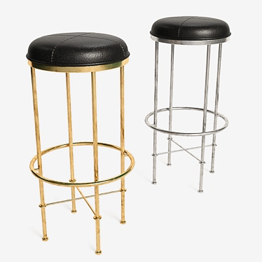 Elegant Brass & Leather Stool 3D model image 1 