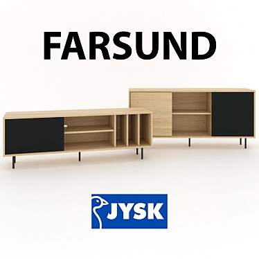 Modern Oak Black TV Bench & Sideboard Set 3D model image 1 