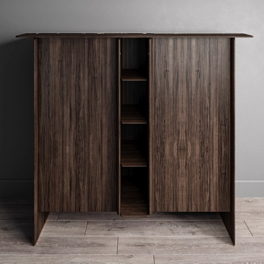 Sleek Wood and Stone Media Cabinet 3D model image 1 