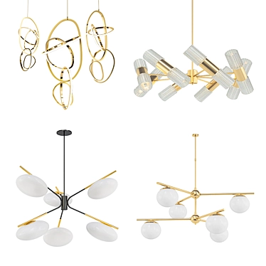 Modernist Gemma Brass Chandelier Set 3D model image 1 