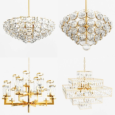 Elegant Gold Glass Chandelier 3D model image 1 