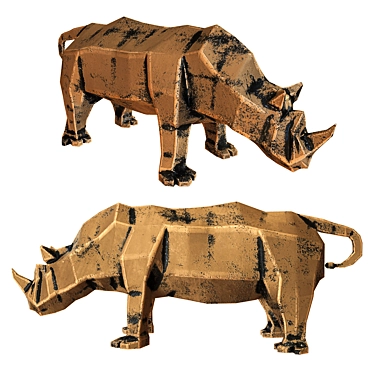 Geometric Style Bronze Rhino Sculpture 3D model image 1 