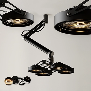 Modular Nomad Ceiling Light - Black and Silver 3D model image 1 