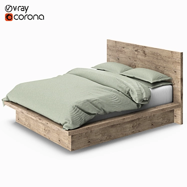 Russian Oak Platform Bed: Rustic Elegance in Your Bedroom 3D model image 1 