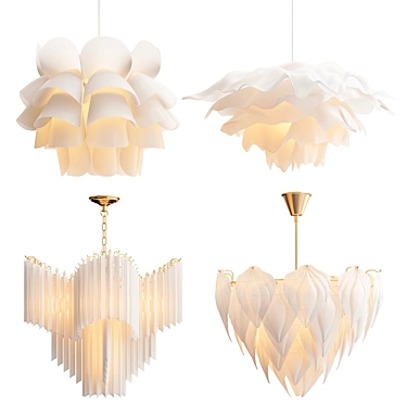 Elegant Chandelier Collection: Knappa, Krusning, Eichholtz Pulsar, Glass Leaf 3D model image 1 