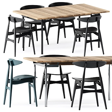 Scandinavian Style: CH322 Dining Table & CH33 Chairs 3D model image 1 