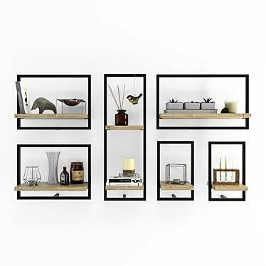 Loft Style Decorative Shelf Set 3D model image 1 