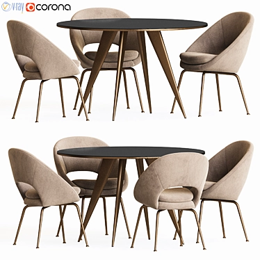 Arden Round Dining Set: Elegant Table & Orb Chairs 3D model image 1 