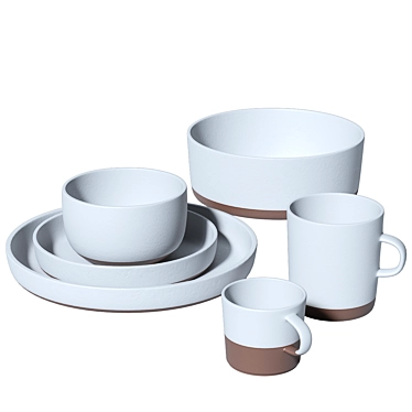 Elegant Black Clay Dinnerware Set 3D model image 1 