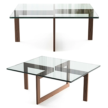 Modern Glass Table with Wooden Legs 3D model image 1 