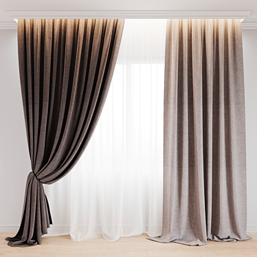 Modern Curtain Collection: 2 Colors 3D model image 1 