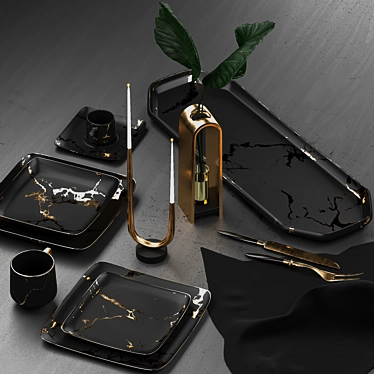 Luxury Gold Plate Set 3D model image 1 