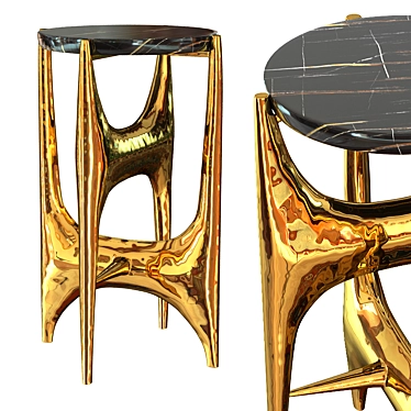 Elegant Pedestal Table with Brass and Gold accents 3D model image 1 