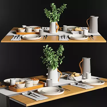 Elegant Breakfast Table Set 3D model image 1 