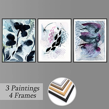 Elegant Wall Art Set with 3 Paintings 3D model image 1 