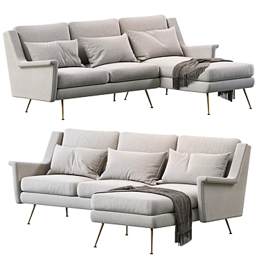 Carlo Mid-Century Chaise Sectional: Timeless Style 3D model image 1 