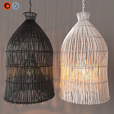 Indonesian Fishing Baskets: Authentic Pendant Lighting 3D model image 1 