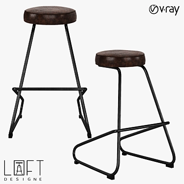 Industrial Leather Bar Stool 3D model image 1 