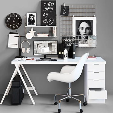 Modern Office Furniture Collection: Table, Chair, Armchair, Stationery, Books 3D model image 1 