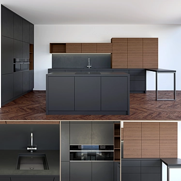  Sleek Black Kitchen Set 3D model image 1 