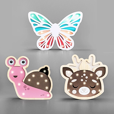 Wooden Animal Nightlights: Butterfly, Snail, Fawn 3D model image 1 